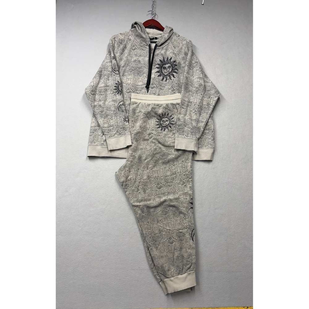 LoveSick Tracksuit Set Women 4/3 Gray Snakeskin Sun Skull Y2K Hoodie Joggers